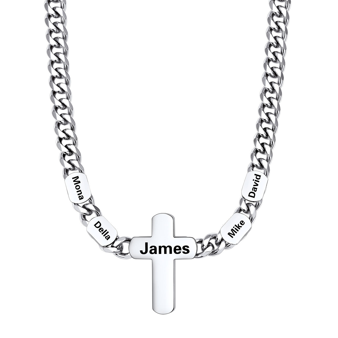 Custom 4 Names Cuban Chain Cross Necklace 