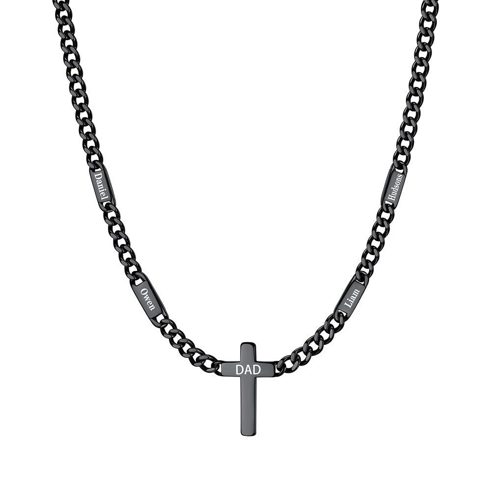 Custom 4 Names Cuban Chain Cross Necklace 5mm Black Plated