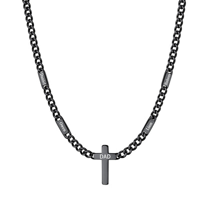 Custom 4 Names Cuban Chain Cross Necklace 5mm Black Plated