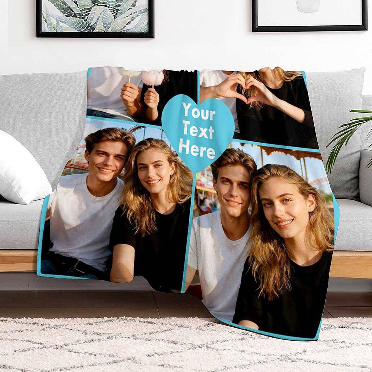 Custom 4 Photos Blanket with Text