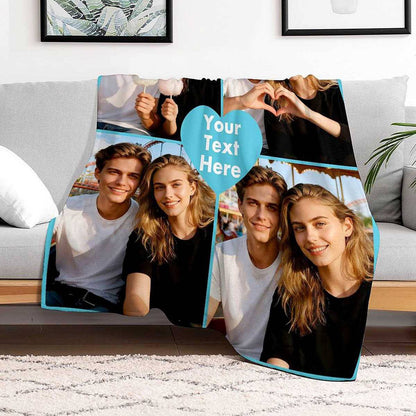 Custom 4 Photos Blanket with Text
