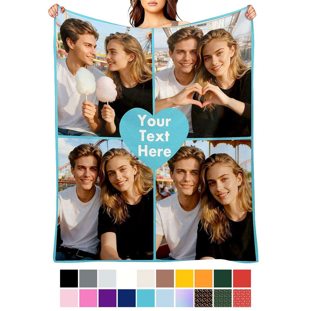 Custom 4 Photos Blanket with Text for Family Love