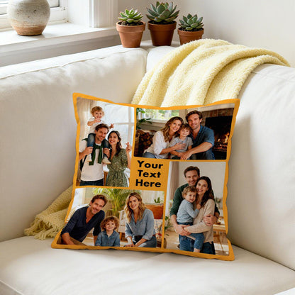 Custom 4 Photos Throw Pillow with Picture and Text