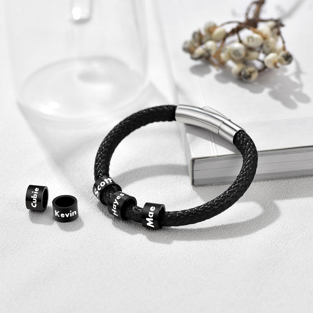 Custom 5 Beads Braided Rope Bracelet for Men