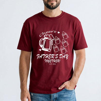 Custom 5 Name Cheers Bottle T Shirt for Dad Dark Red