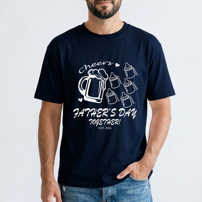 Custom 5 Name Cheers Bottle T Shirt for Dad Light Navyl Blue