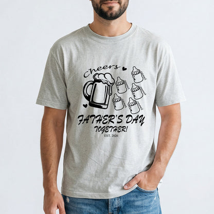 Custom 5 Name Cheers Bottle T Shirt for Dad Ligth Grey