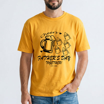 Custom 5 Name Cheers Bottle T Shirt for Dad Yellow