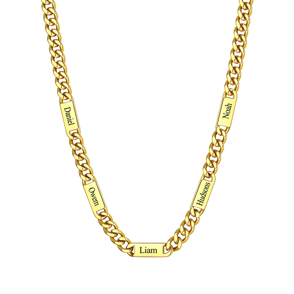 Custom 5 Name Cuban Chain Necklace 9mm Gold Plated