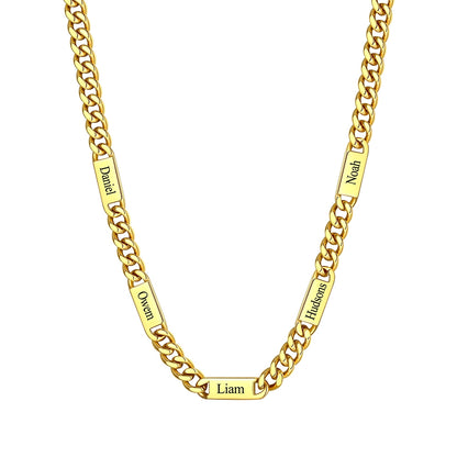 Custom 5 Name Cuban Chain Necklace 9mm Gold Plated