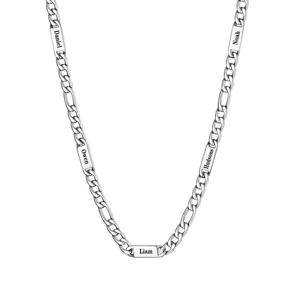 Custom 5 Name Figaro Chain Necklace 7mm