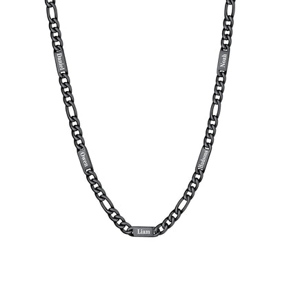 Custom 5 Name Figaro Chain Necklace Black Plated
