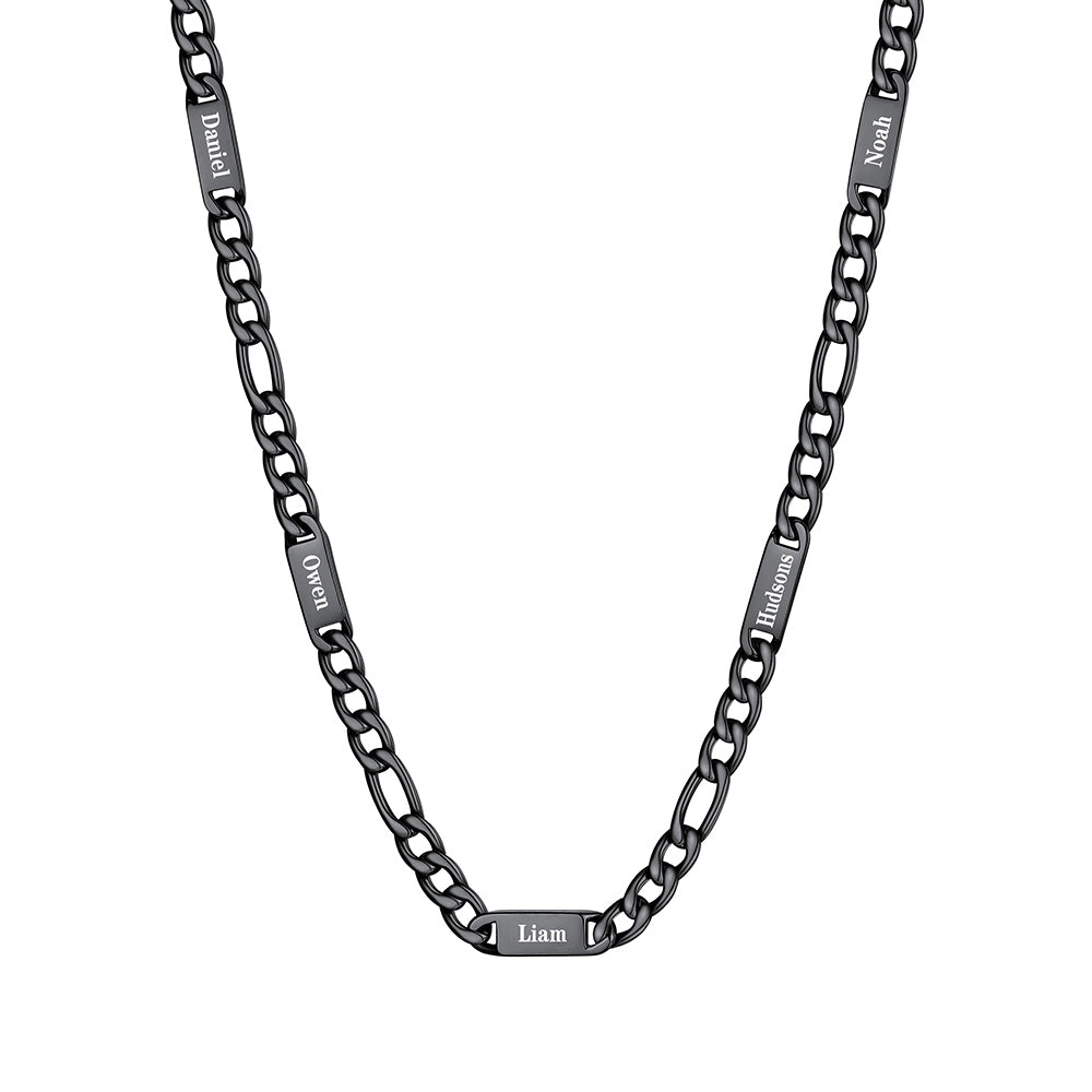 Custom 5 Name Figaro Chain Necklace Black Plated 7mm