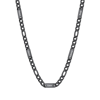 Custom 5 Name Figaro Chain Necklace Black Plated 7mm