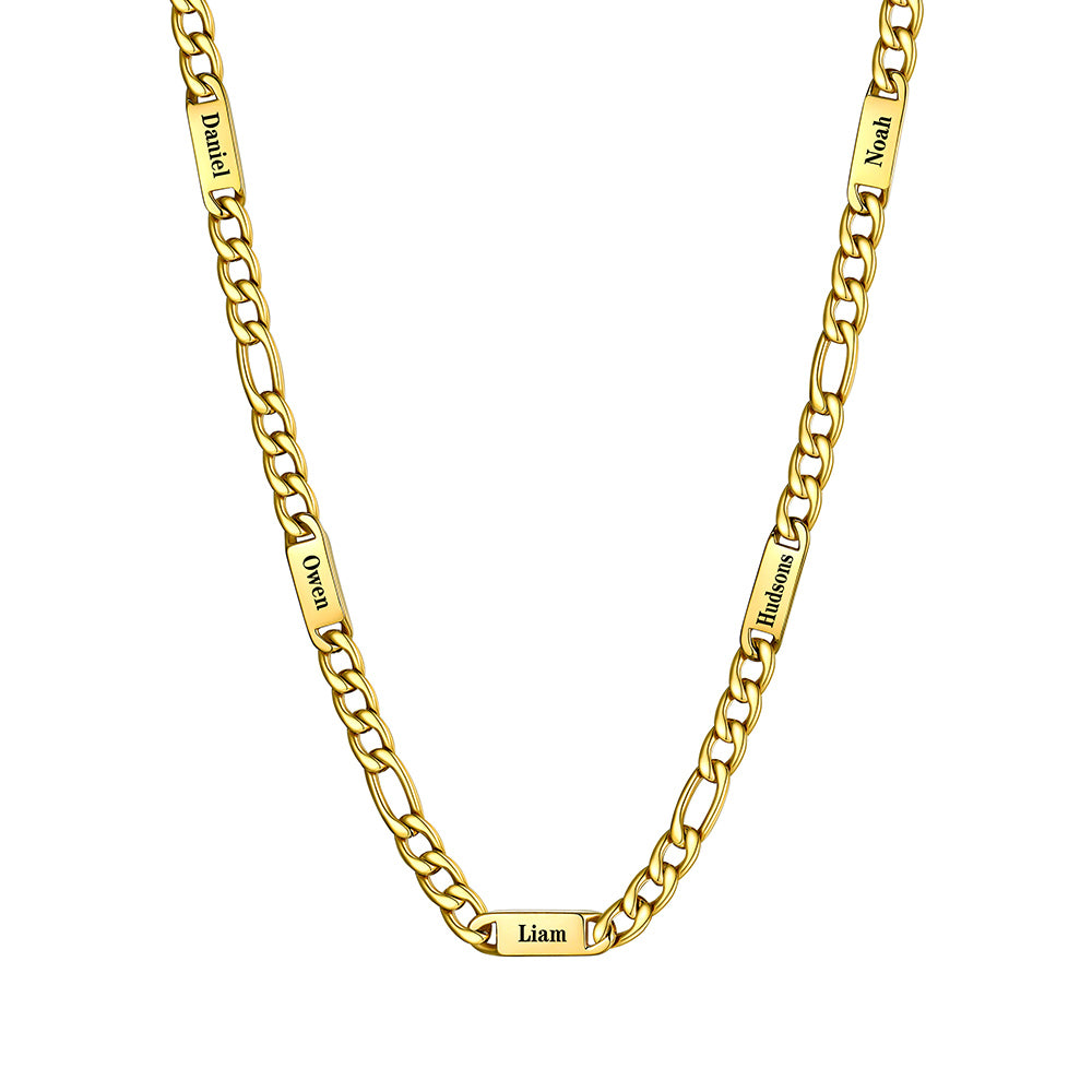 Custom 5 Name Figaro Chain Necklace Gold Plated 7mm
