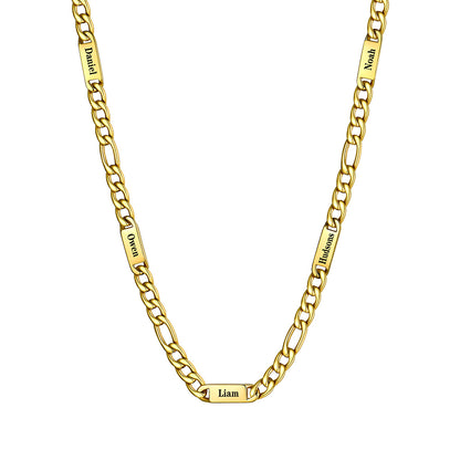 Custom 5 Name Figaro Chain Necklace Gold Plated 7mm