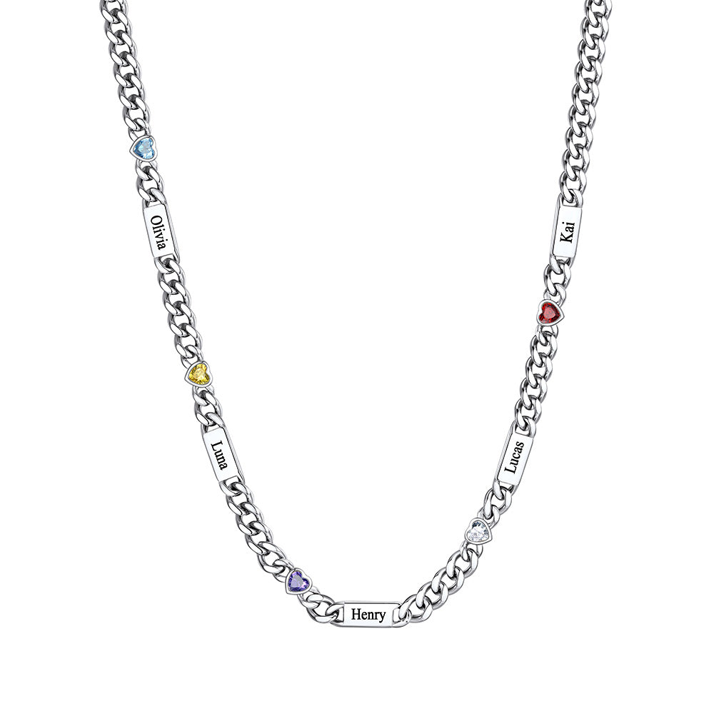 Custom 5 Names Necklace with Heart Birthstone
