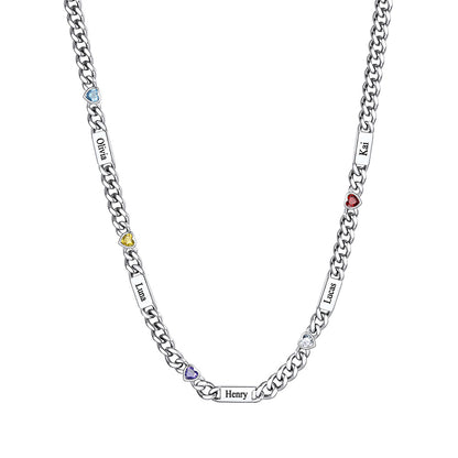 Custom 5 Names Necklace with Heart Birthstone