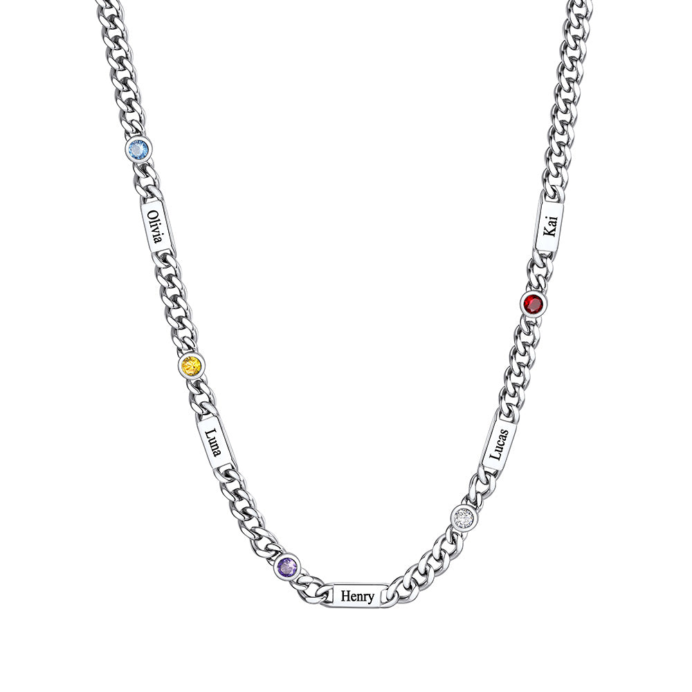 Custom 5 Names Necklace with Round Birthstone