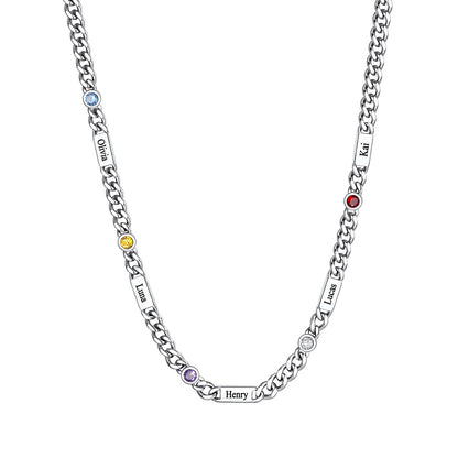 Custom 5 Names Necklace with Round Birthstone