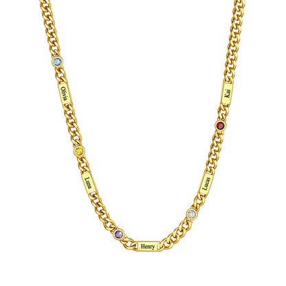 Custom 5 Names Necklace with Round Birthstone Gold Plated