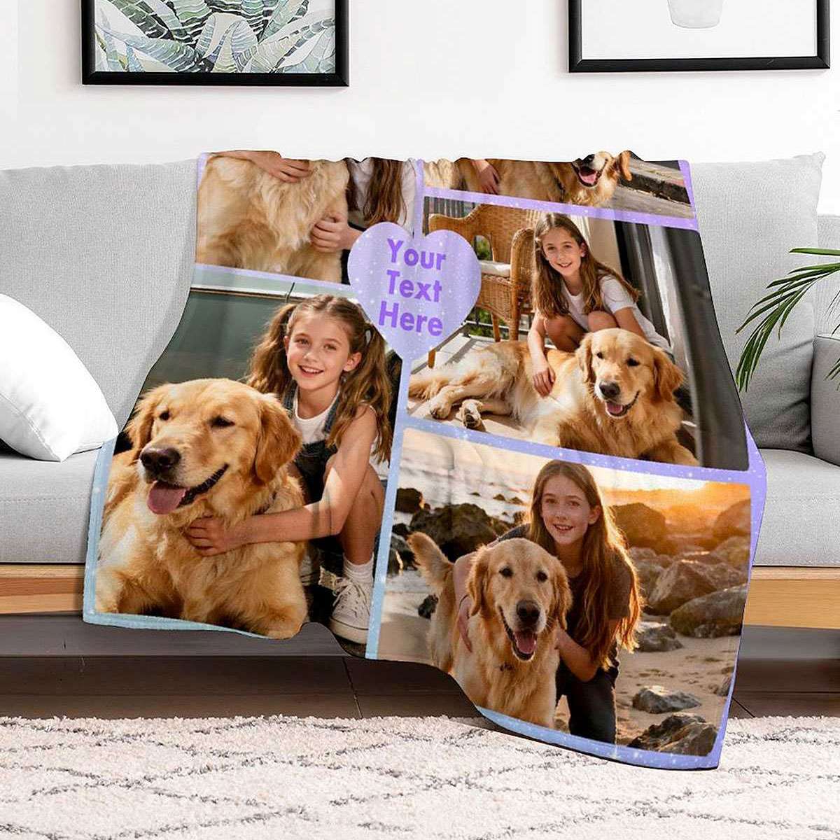 Custom 5 Photos Blanket with Text