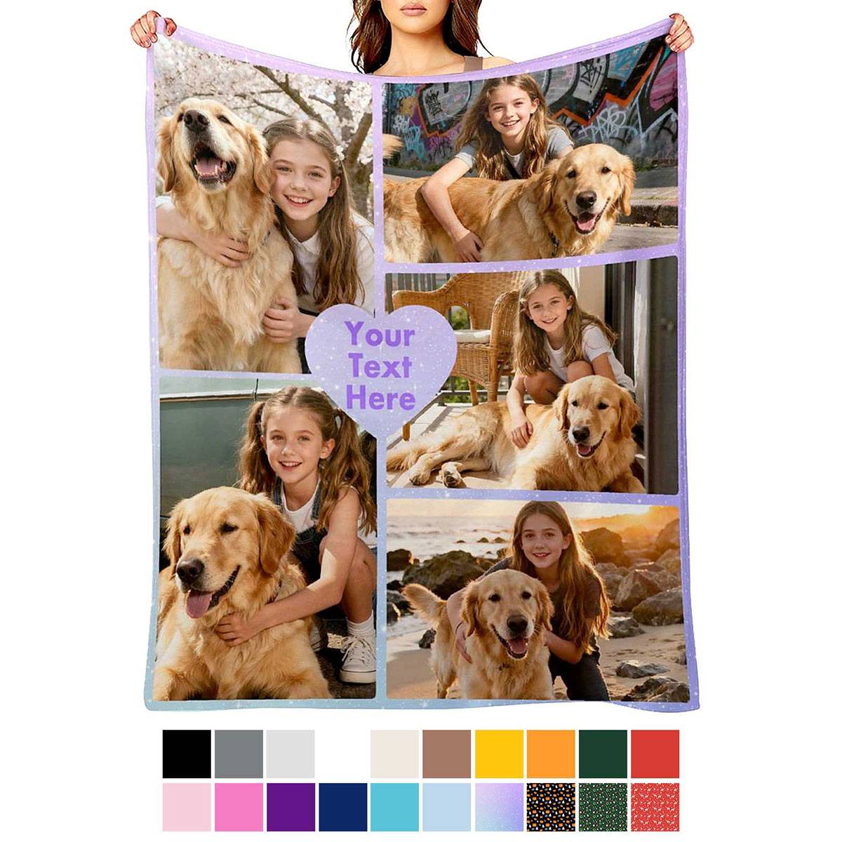 Custom 5 Photos Blanket with Text for Family Love