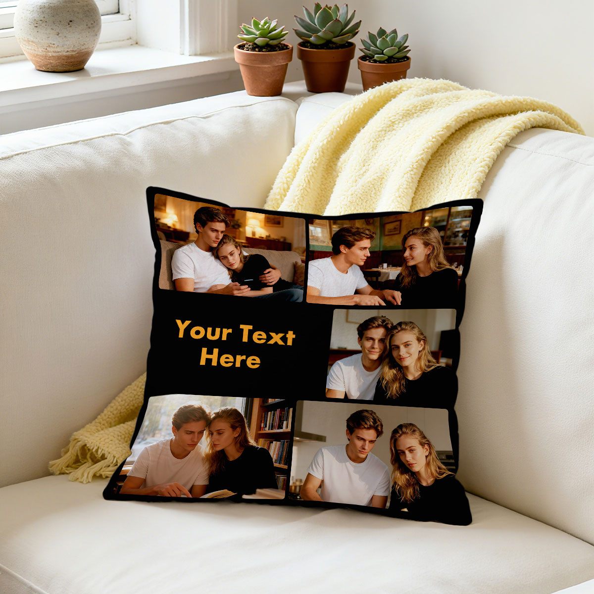 Custom 5 Photos Throw Pillow with Picture and Text