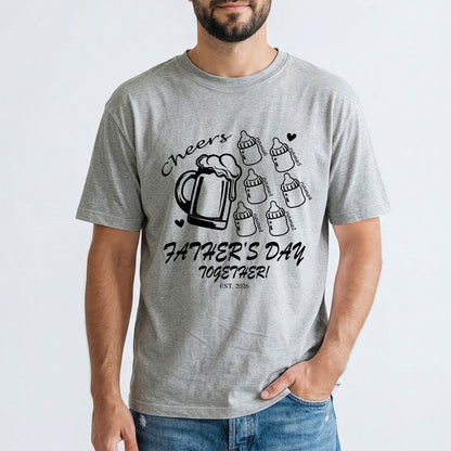 Custom 6 Name Cheers Bottle T Shirt for Dad Grey