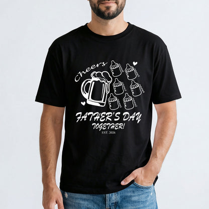 Custom 6 Name Cheers Bottle T Shirt for Dad Light Black