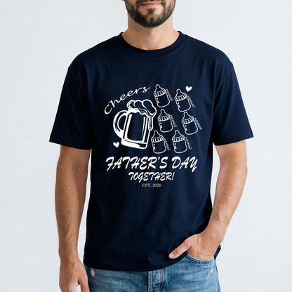 Custom 6 Name Cheers Bottle T Shirt for Dad Light Navyl Blue