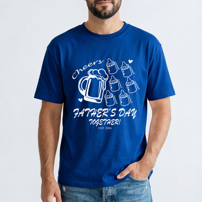 Custom 6 Name Cheers Bottle T Shirt for Dad Light Royal Blue