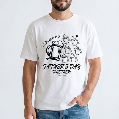 Custom 6 Name Cheers Bottle T Shirt for Dad White