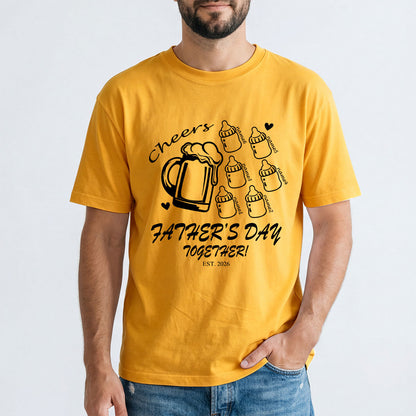 Custom 6 Name Cheers Bottle T Shirt for Dad Yellow