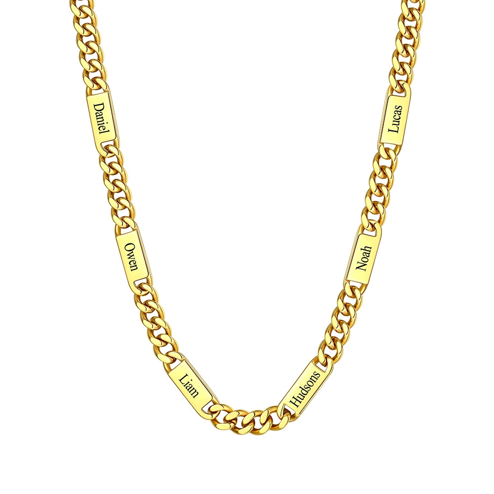 Custom 6 Name Cuban Chain Necklace 9mm Gold Plated