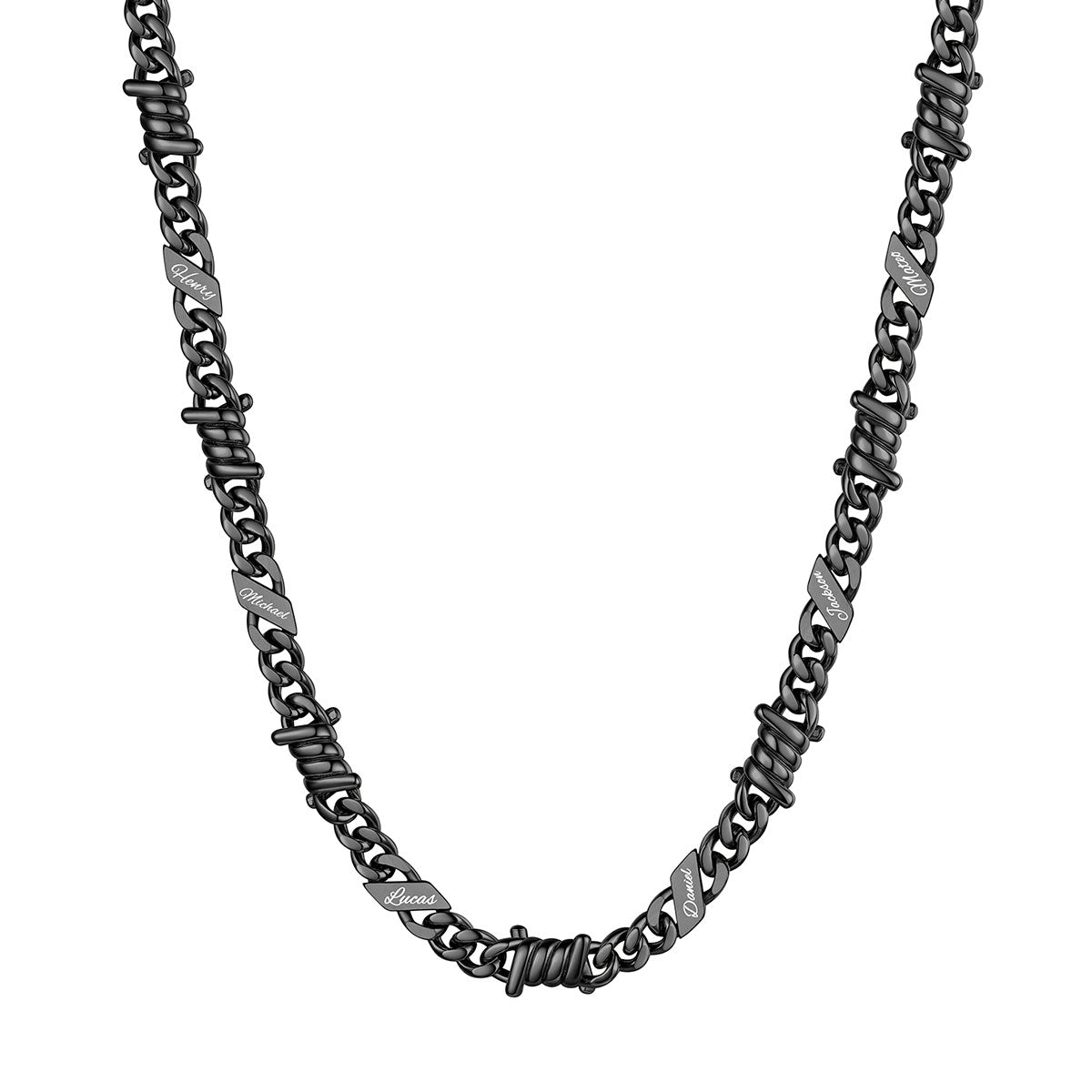 Personalized 6 Names Barbed Wire Cuban Link Necklace 9mm
