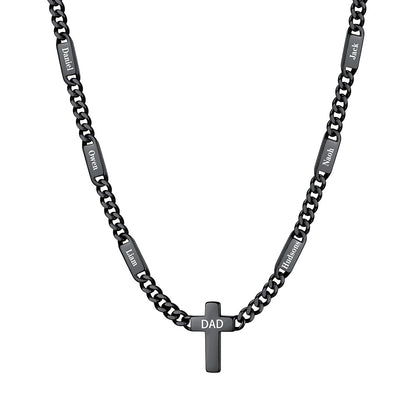 Custom 6 Names Cuban Chain Cross Necklace 7mm Black Plated