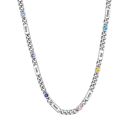 Custom 6 Names Necklace with Round Birthstone