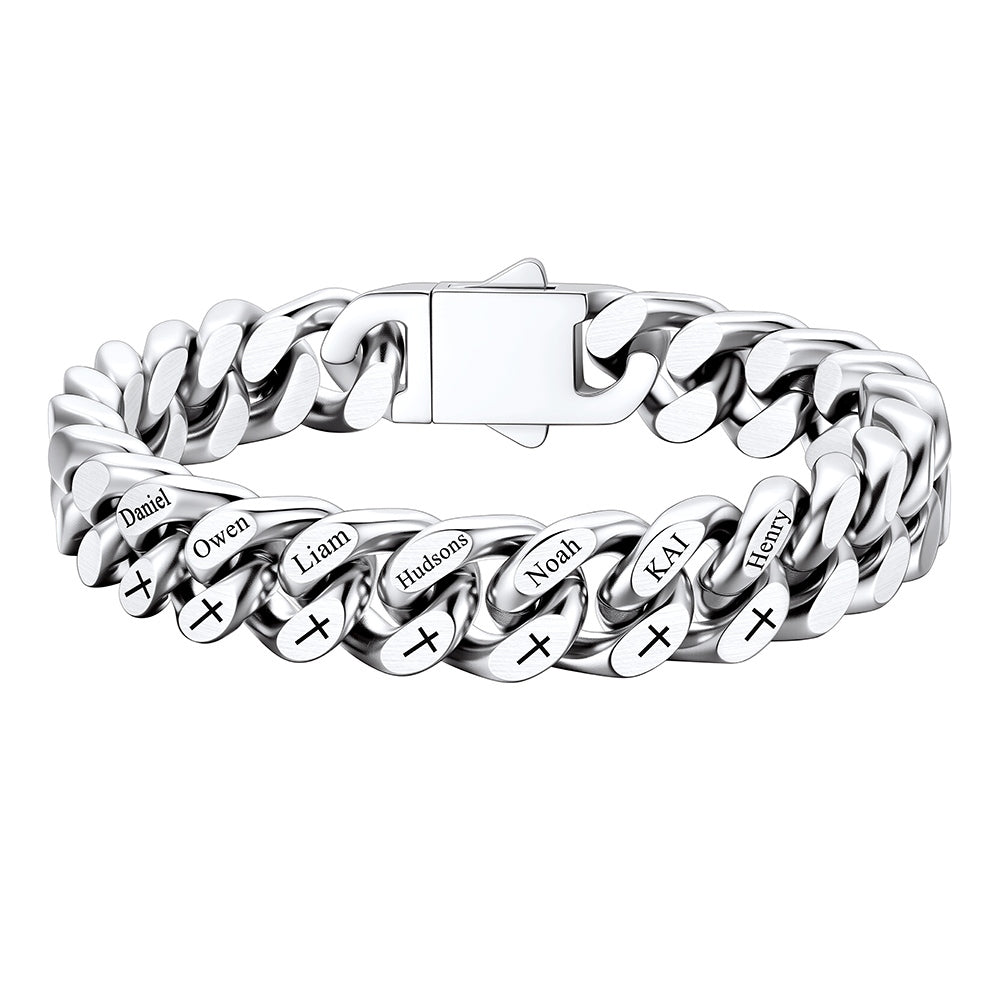 Custom 7 Names Cuban Link Bracelet with Cross