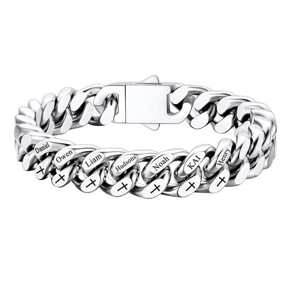 Custom 7 Names Cuban Link Bracelet with Cross