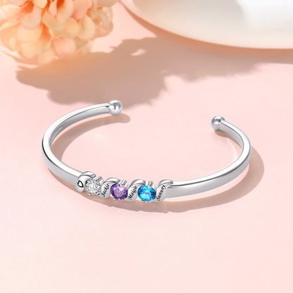 Custom Adjustable Family Birthstone Cuff Bracelet 