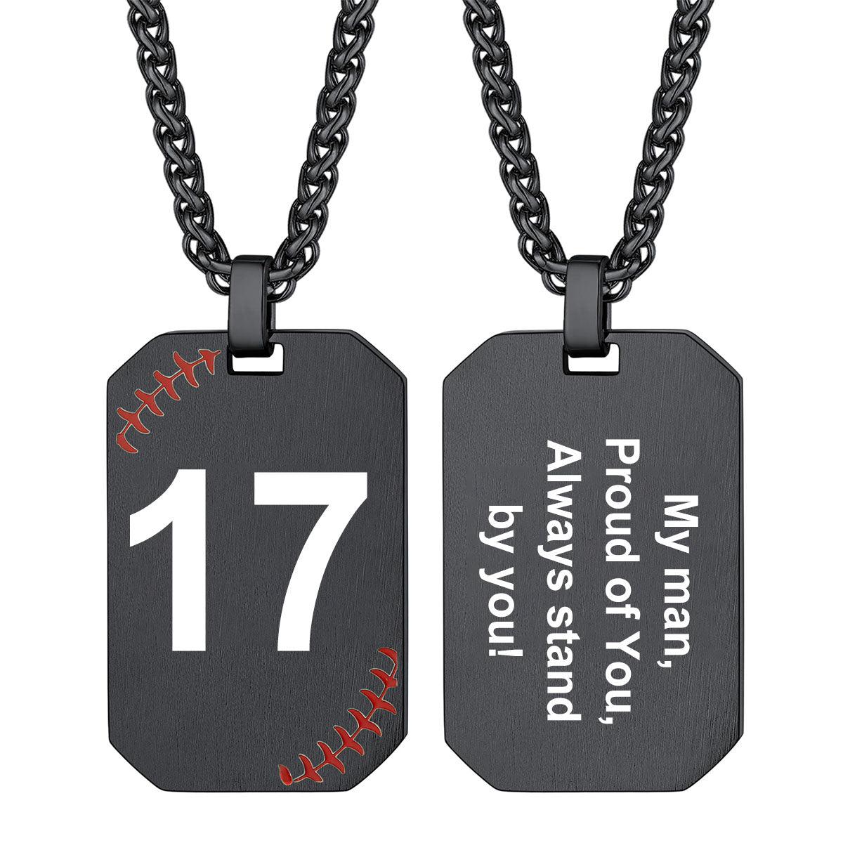 Custom Baseball Dog Tag Necklaces with Number Black