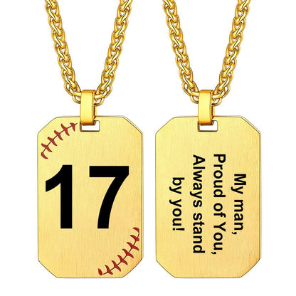 Custom Baseball Dog Tag Necklaces with Number Gold