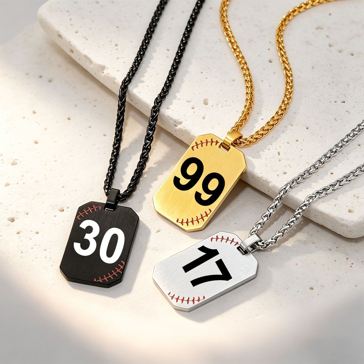 Custom Baseball Dog Tag Necklaces with Number in different color