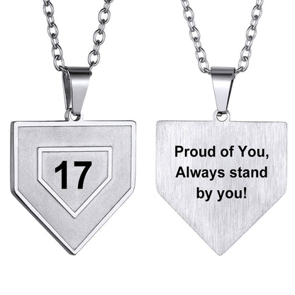 Custom Baseball Home Plated Necklaces with Number Steel