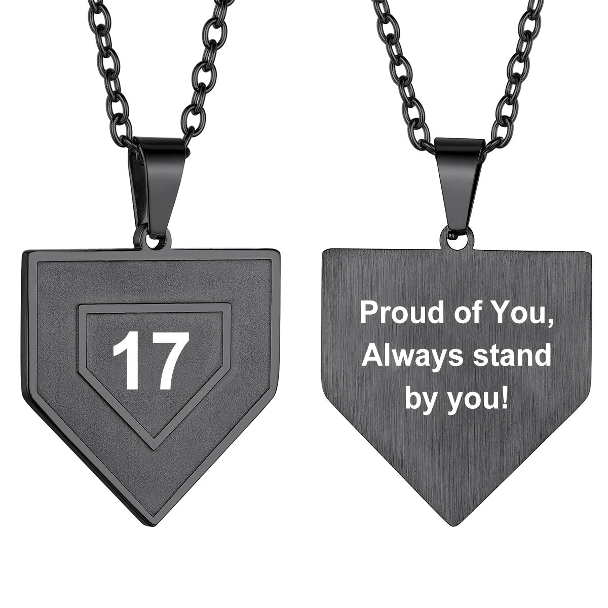 Custom Baseball Home Plated Necklaces with Number in Black
