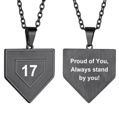 Custom Baseball Home Plated Necklaces with Number in Black