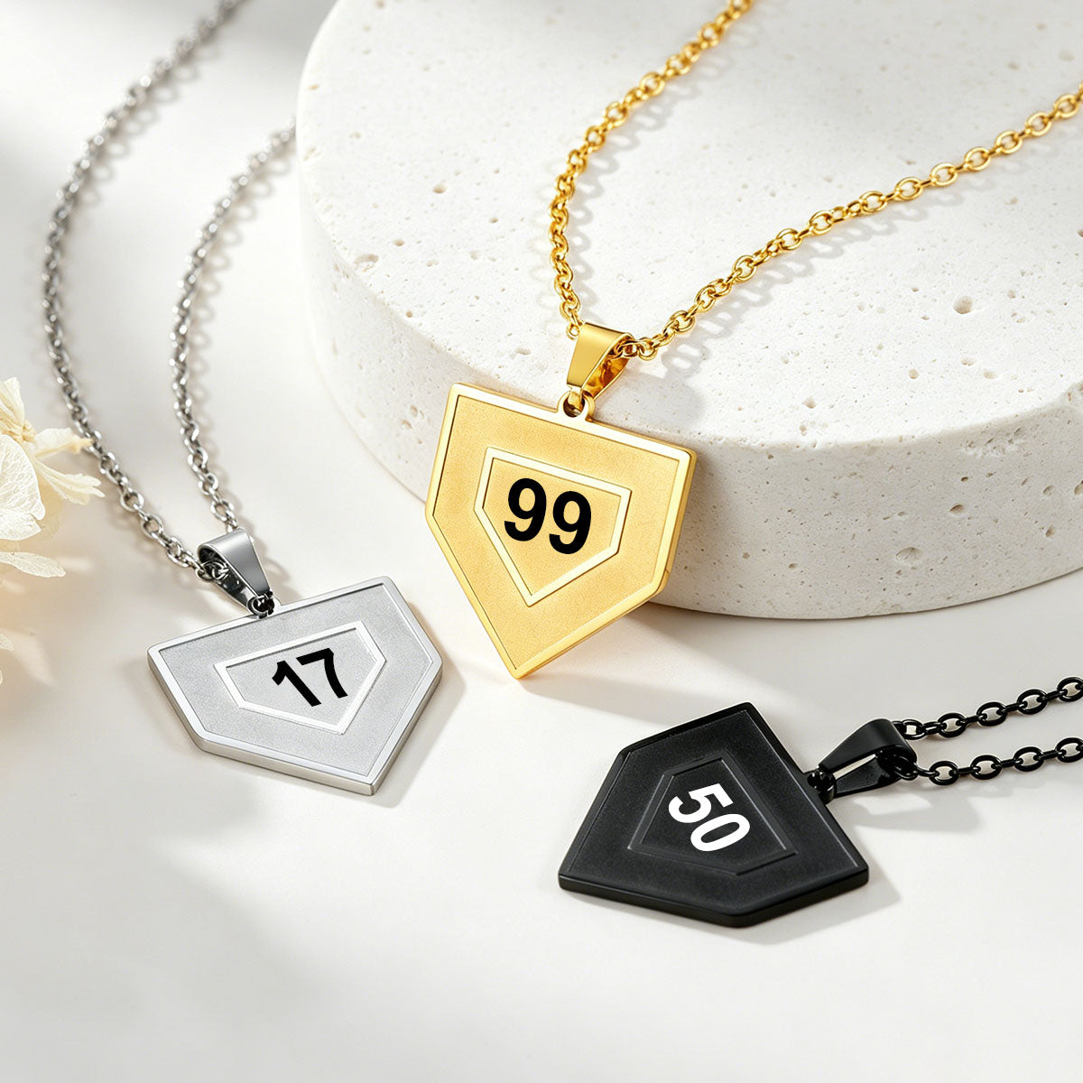 Custom Baseball Home Plated Necklaces with Number in different color