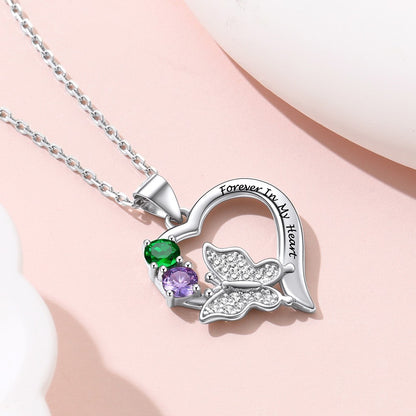 Custom Birthstone Butterfly Heart Necklace