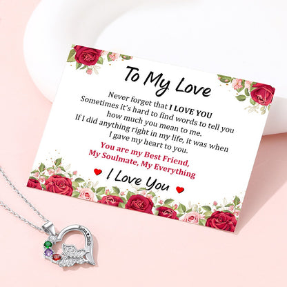 Custom Birthstone Butterfly Heart Necklace with Greeting Card